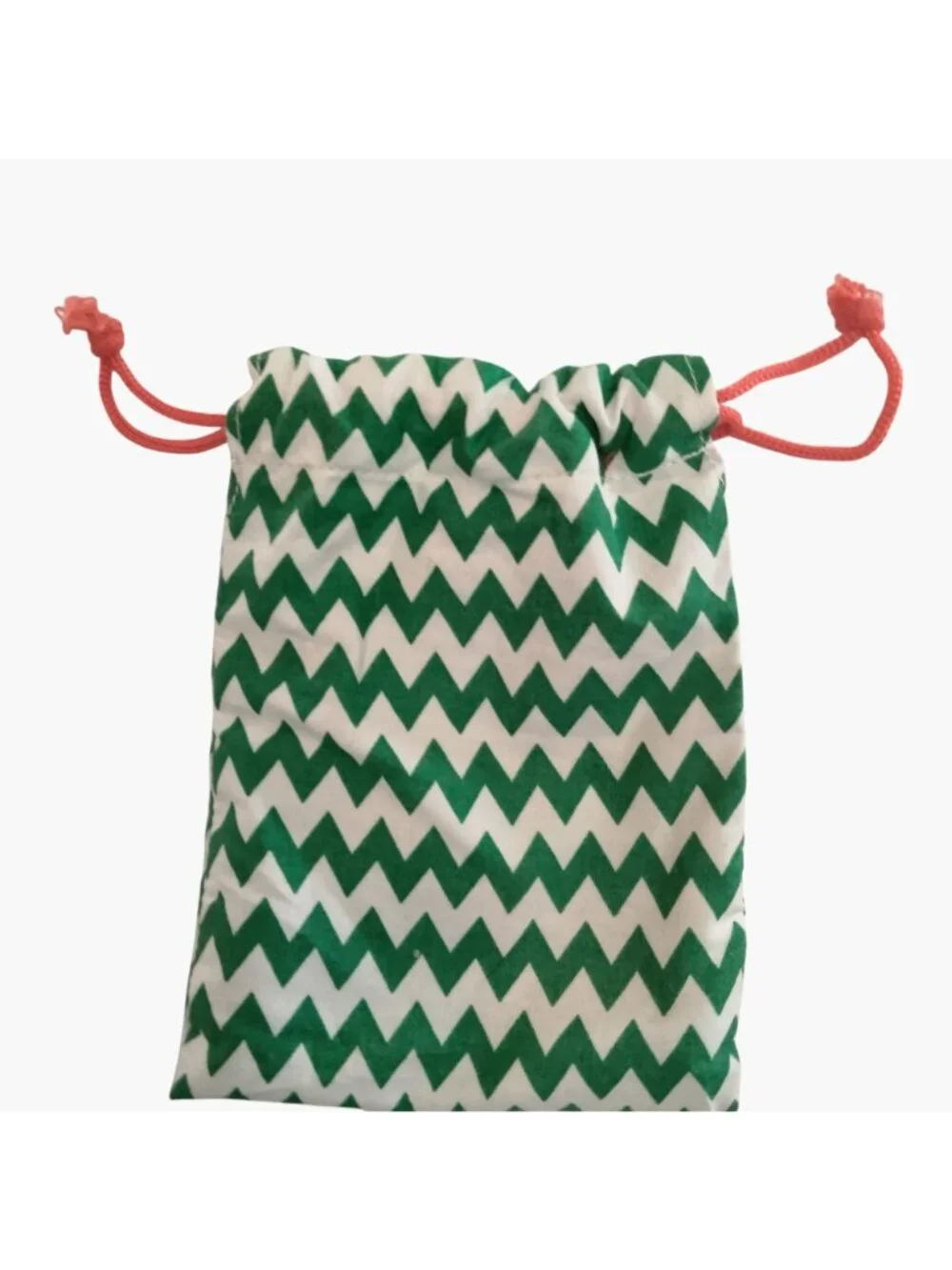 Green Chevron Drawstring Fabric Pouch Gift Bag Orange Ties Handmade Storage